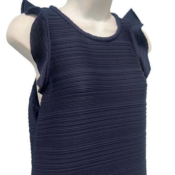 Shoshanna Navy Blue Ruffle Hem Sleeveless Ribbed Sheath Midi Dress size 6 - Picture 5 of 11